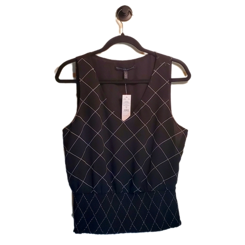 White House Black Market Sleeveless Geometric Smocked Blouse Size 8 NWT - Picture 2 of 11